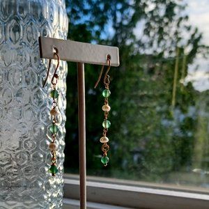Freshwater pearl & Green agate with  Sterling silver hanging earring